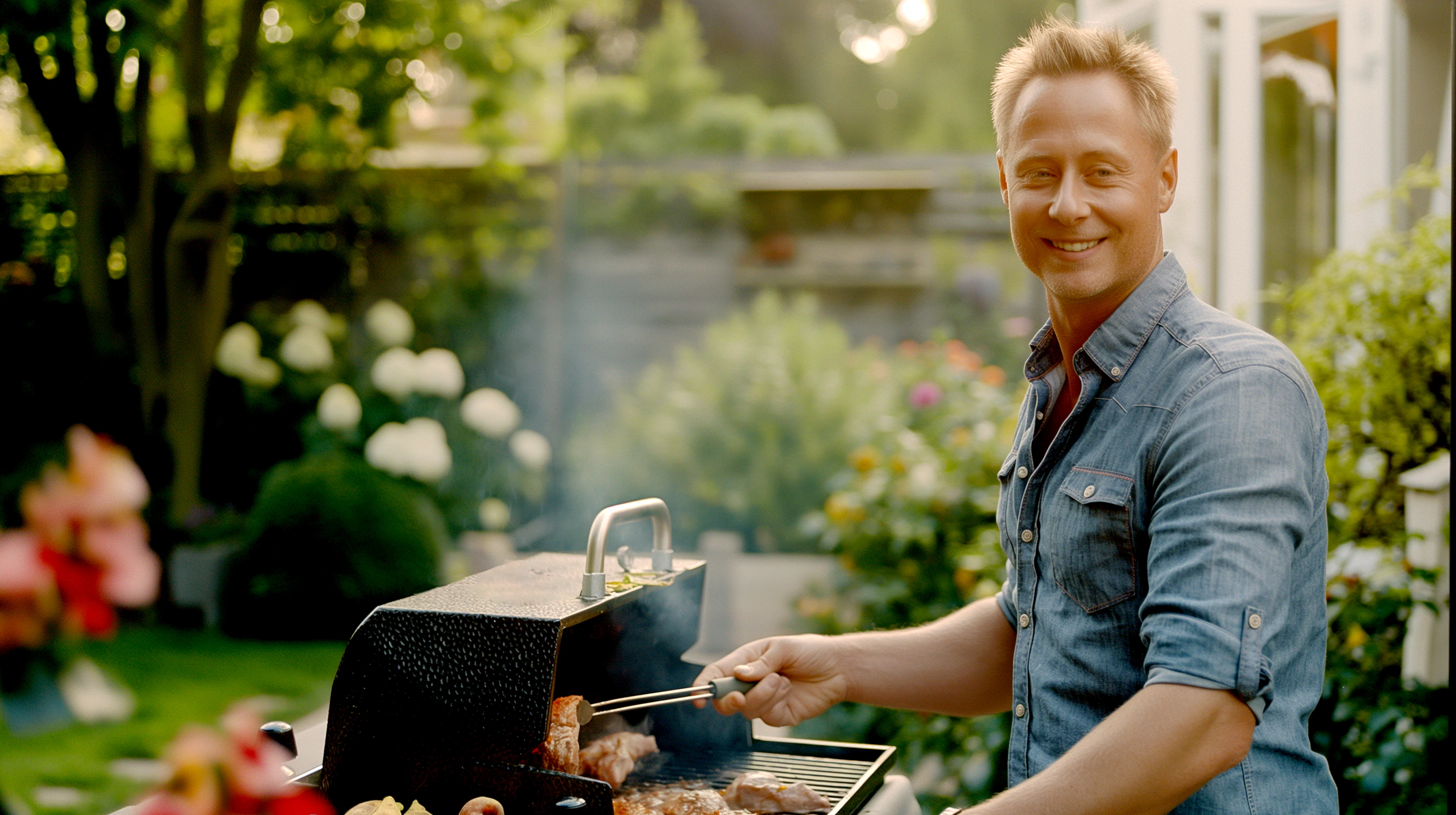 Mann beim grillen